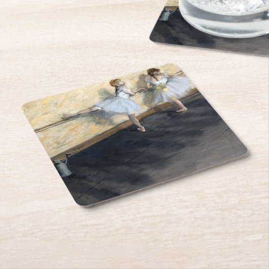 Dessous-de-verre Carré En Papier Danseurs Pratiquant au Barre, Edgar Degas (Incliné)