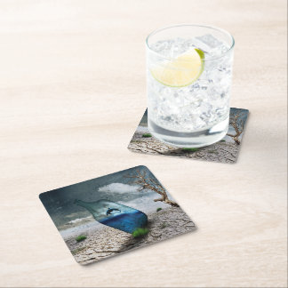 Dessous-de-verre Carré En Papier Dauphin Dans Une Bouteille