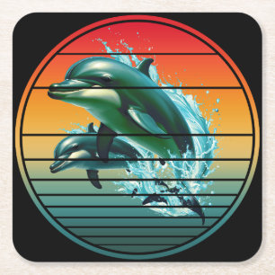 Dessous-de-verre Carré En Papier Dauphin Vintage Océan Créature Marine Dauphins