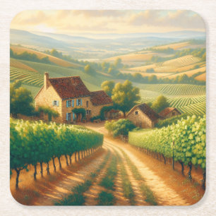 Dessous-de-verre Carré En Papier Découpage de peinture à l'huile de vignoble frança