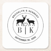 Dessous-de-verre Carré En Papier Deer Monogram Mariage campagnard rustique Nom du c (Devant)