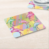 Dessous-de-verre Carré En Papier Défilé de Flamant rose (Incliné)