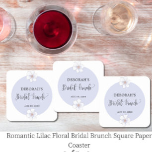 Dessous-de-verre Carré En Papier Déjeuner de mariage floral lilas romantique