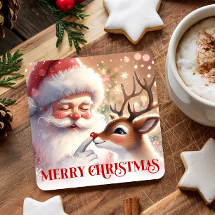 Dessous-de-verre Carré En Papier Délicieux papier de Noël avec Santa et Rudolph