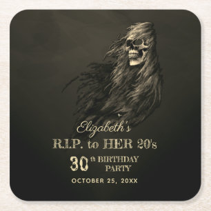 Dessous-de-verre Carré En Papier Déplaisante crâne de cheveux RIP à sa fête d'anniv