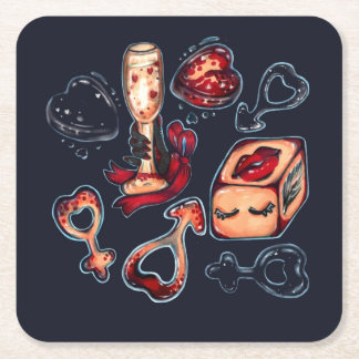 Dessous-de-verre Carré En Papier Dés coquins & Champagne Humour adulte Dark Romanti