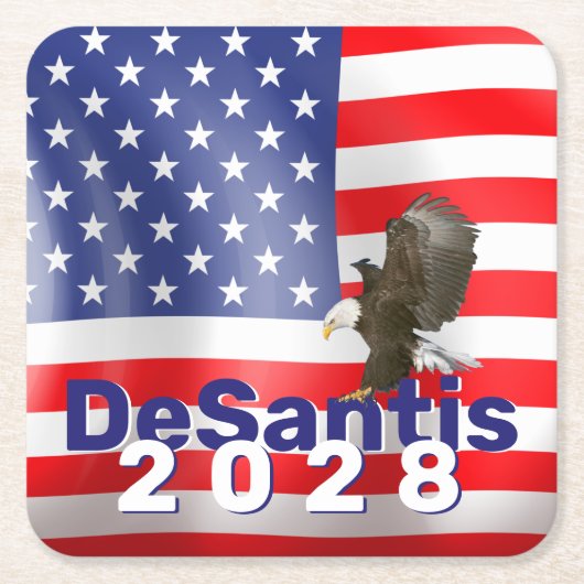 Dessous-de-verre Carré En Papier DeSantis 2028 avec Bald Eagle (Devant)