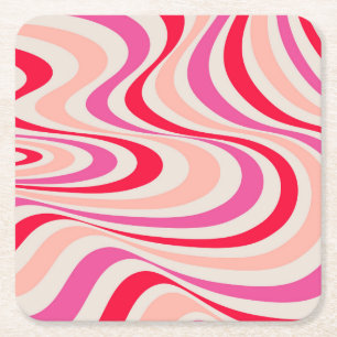 Dessous-de-verre Carré En Papier Design abstrait à tourbillon rose, rouge et gris