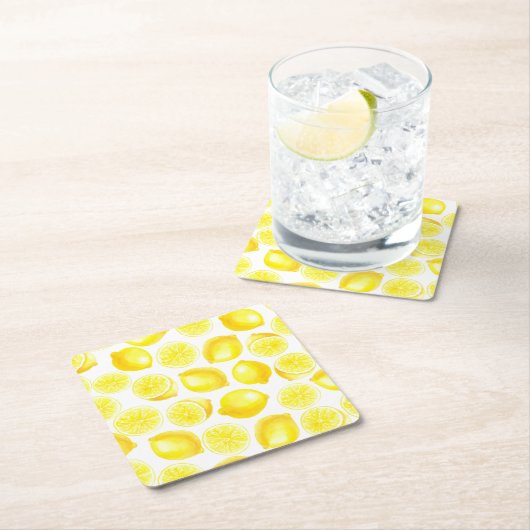 Dessous-de-verre Carré En Papier Design citrons aquarelle (En situation)