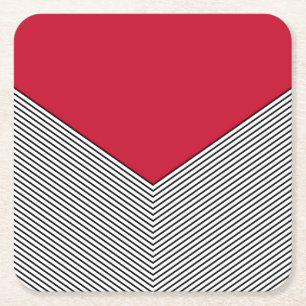 Dessous-de-verre Carré En Papier Design de chevrons noir et blanc et triangle rouge
