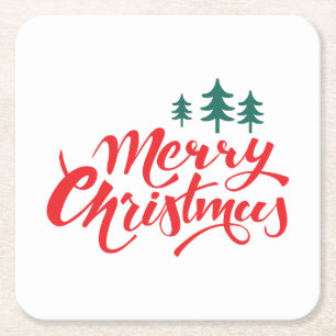 Dessous-de-verre Carré En Papier Design de Noël avec arbres