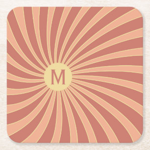 Dessous-de-verre Carré En Papier Design de solarium de style rétro rose et orange