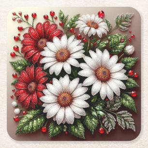 Dessous-de-verre Carré En Papier Dessin floral orné de gemmes complexes