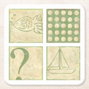 Dessous-de-verre Carré En Papier Dessins de bois de graveur de conte de poissons