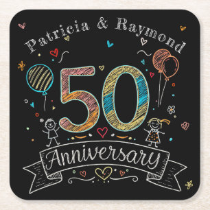 Dessous-de-verre Carré En Papier Dessins sur tableau noir 50e anniversaire Personna