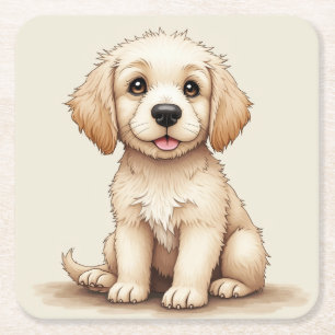 Dessous-de-verre Carré En Papier dessous de verre à chiots (Golden Retriever)