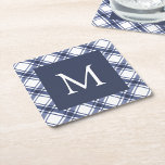 Dessous-de-verre Carré En Papier Dessous de verre bleu et blanc<br><div class="desc">Dessous de verre bleu et blanc. Transformez votre saison de vacances avec notre Dessous de verre en papier Monogrammé, avec une étonnante aquarelle bleu marine et blanc motif plaid de buffle. Personnalisez vos vacances divertissantes avec ces dessous de verre élégants, ajoutant une touche de charme intemporel et d'élégance festive. Plongez...</div>