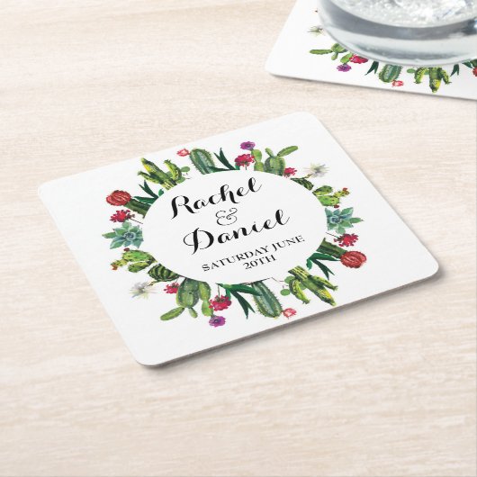 Dessous-de-verre Carré En Papier Dessous de verre Cactus Mariage Fête Cactus Fiesta (Incliné)