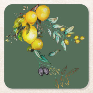 Dessous-de-verre Carré En Papier Dessous de verre d'art de l'aquarelle citron et ol