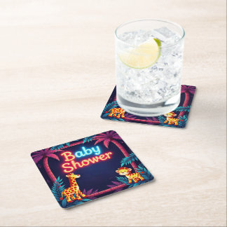 Dessous-de-verre Carré En Papier Dessous de verre de Baby showers Neon Safari