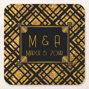 Dessous-de-verre Carré En Papier Dessous de verre de Carré Mariage Art déco noir et