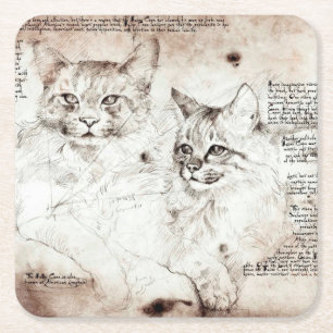 Dessous-de-verre Carré En Papier Dessous de verre de croquis de chat de Leonardo da