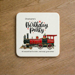 Dessous-de-verre Carré En Papier Dessous de verre de fête d'anniversaire de train p