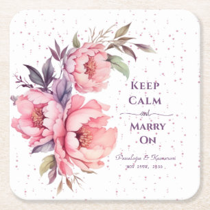Dessous-de-verre Carré En Papier Dessous de verre de Mariage floral rose pâle