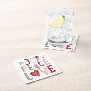 Dessous-de-verre Carré En Papier Dessous de verre de Noël avec joie paix amour typo