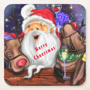 Dessous-de-verre Carré En Papier Dessous de verre de Noël Père Noël et Reindeers ap