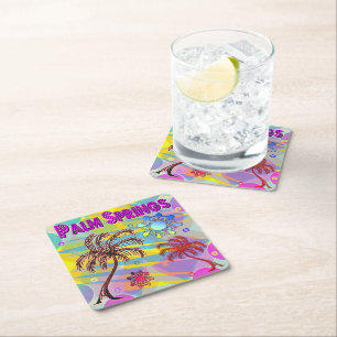 Dessous-de-verre Carré En Papier Dessous de verre de Palm Springs heureux et heureu