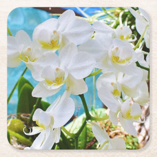 Dessous-de-verre Carré En Papier Dessous de verre de papier blanc orchidées
