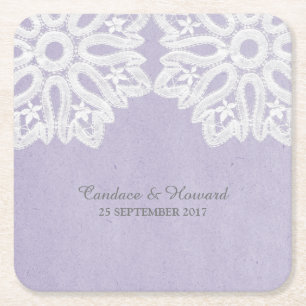 Dessous-de-verre Carré En Papier Dessous de verre de papier dentelle violet élégant