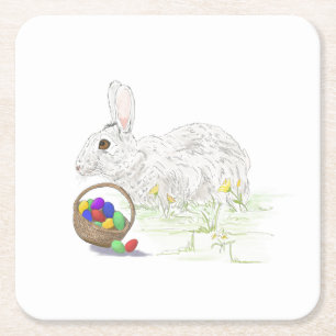 Dessous-de-verre Carré En Papier Dessous de verre de papier lapin de Pâques