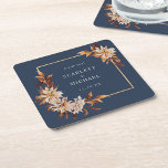 Dessous-de-verre Carré En Papier Dessous de verre de papier Mariage bleu marine<br><div class="desc">Offrez une touche personnalisée à votre réception avec le Dessous de verre en papier Mariage bleu de la Marine qui présente les noms des mariées et des mariées de la Collection Florale et Faire-part de mariage Feuille en terre cuite de la "Fall Navy Blue Terracotta". Ces dessous de verre magnifiquement...</div>