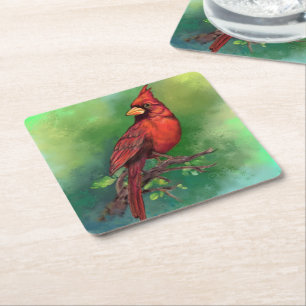 Dessous-de-verre Carré En Papier Dessous de verre de papier pour oiseaux du Cardina