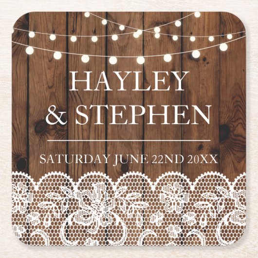 Dessous-de-verre Carré En Papier Dessous de verre Dentelles en bois Lumières Mariag (Devant)