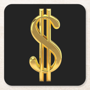 Dessous-de-verre Carré En Papier Dessous de verre des signes en dollars d'or