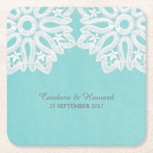 Dessous-de-verre Carré En Papier Dessous de verre en dentelle turquoise