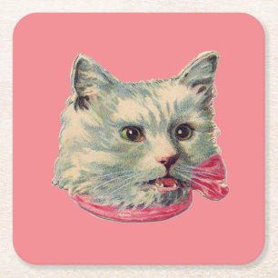 Dessous-de-verre Carré En Papier Dessous de verre en papier chat rose Vintage