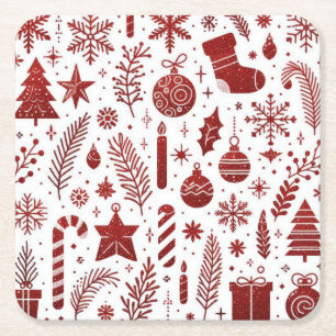 Dessous-de-verre Carré En Papier Dessous de verre en papier de Noël blanc rouge