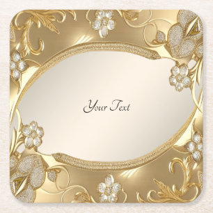 Dessous-de-verre Carré En Papier Dessous de verre en papier floral orné d'or