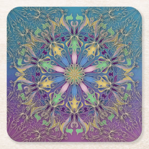 Dessous-de-verre Carré En Papier Dessous de verre en papier mandala coloré