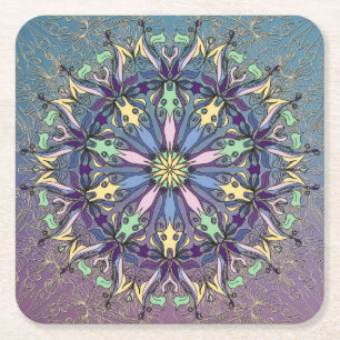 Dessous-de-verre Carré En Papier Dessous de verre en papier mandala vibrant