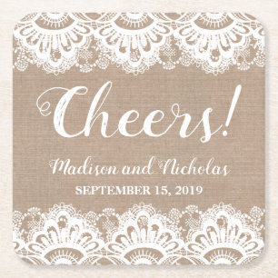 Dessous-de-verre Carré En Papier Dessous de verre en papier Mariage Burlap et dente