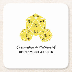 Dessous-de-verre Carré En Papier Dessous de verre en papier Mariage Jaune D20 Dice