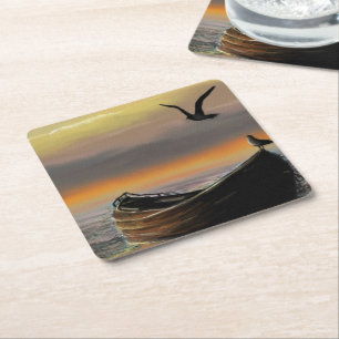 Dessous-de-verre Carré En Papier Dessous de verre en papier Seagull Seagull Sea Sun
