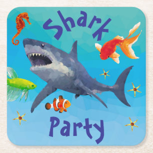 Dessous-de-verre Carré En Papier Dessous de verre en papier Shark Children Party