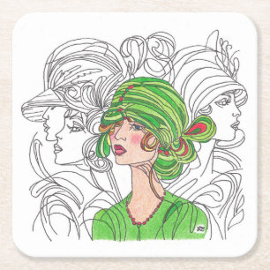 Dessous-de-verre Carré En Papier Dessous de verre Fille Flapper