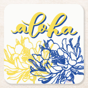 Dessous-de-verre Carré En Papier Dessous de verre Fleurs de Cereus Bleu Jaune Aloha